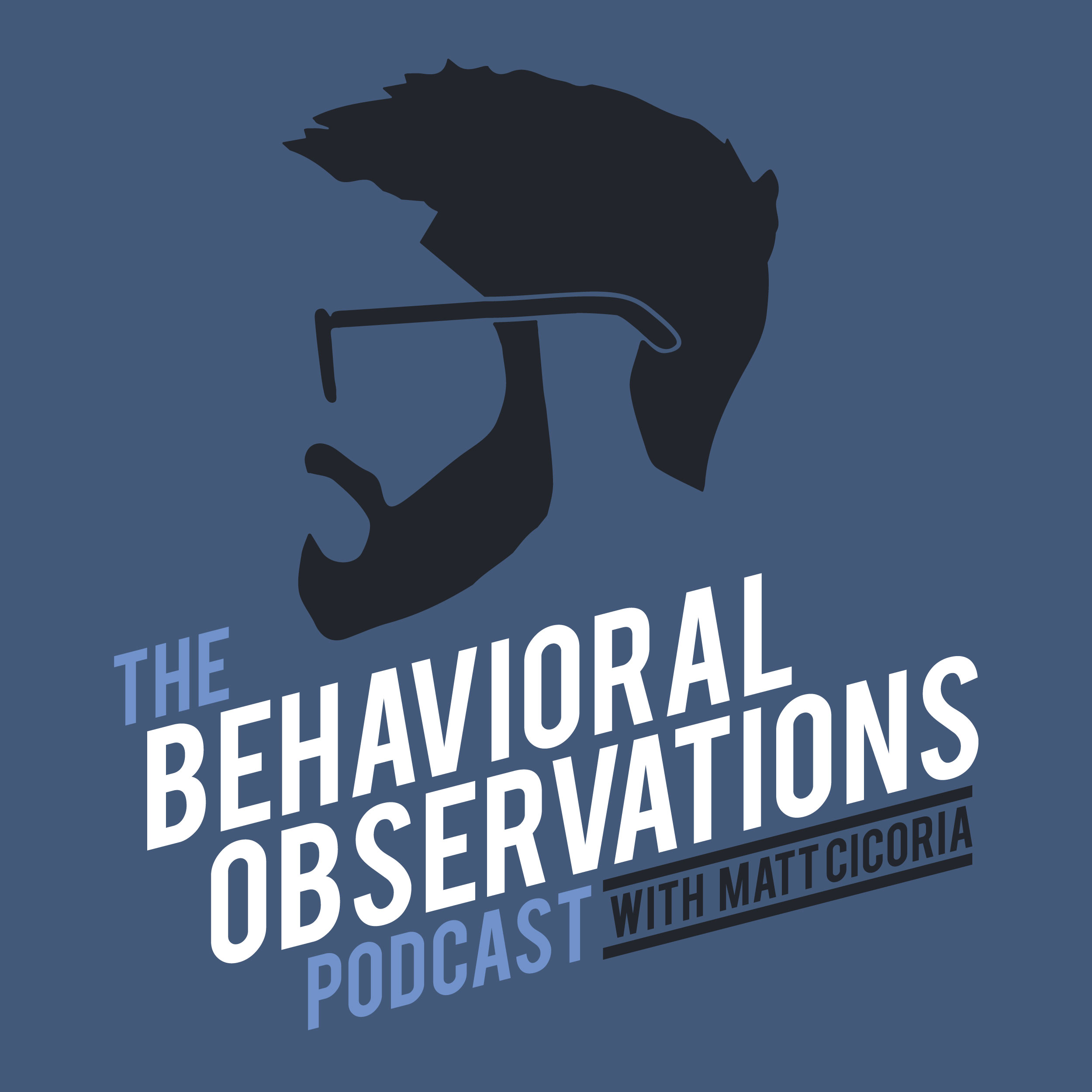 logo of the behavioral observation podcast it's a blue background with white letters and black image.